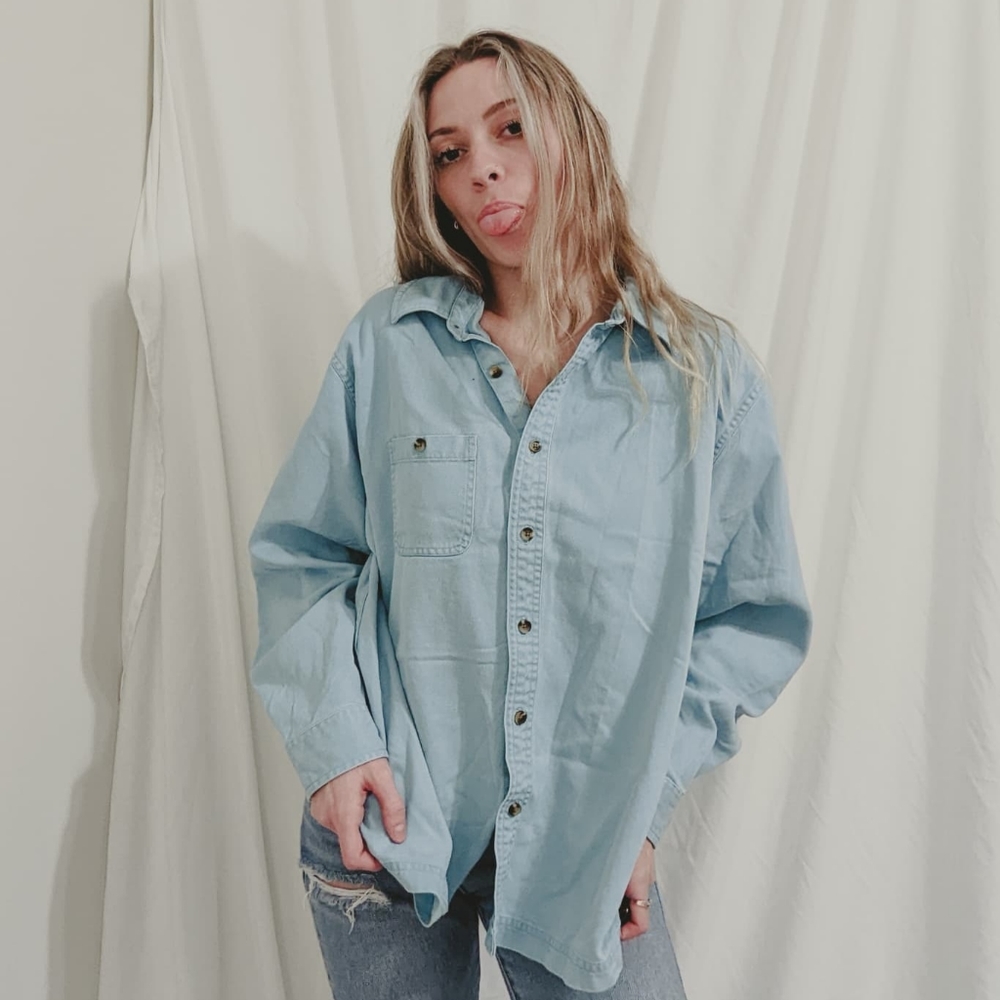 L.L. Bean Aqua Blue Cotton Button Down